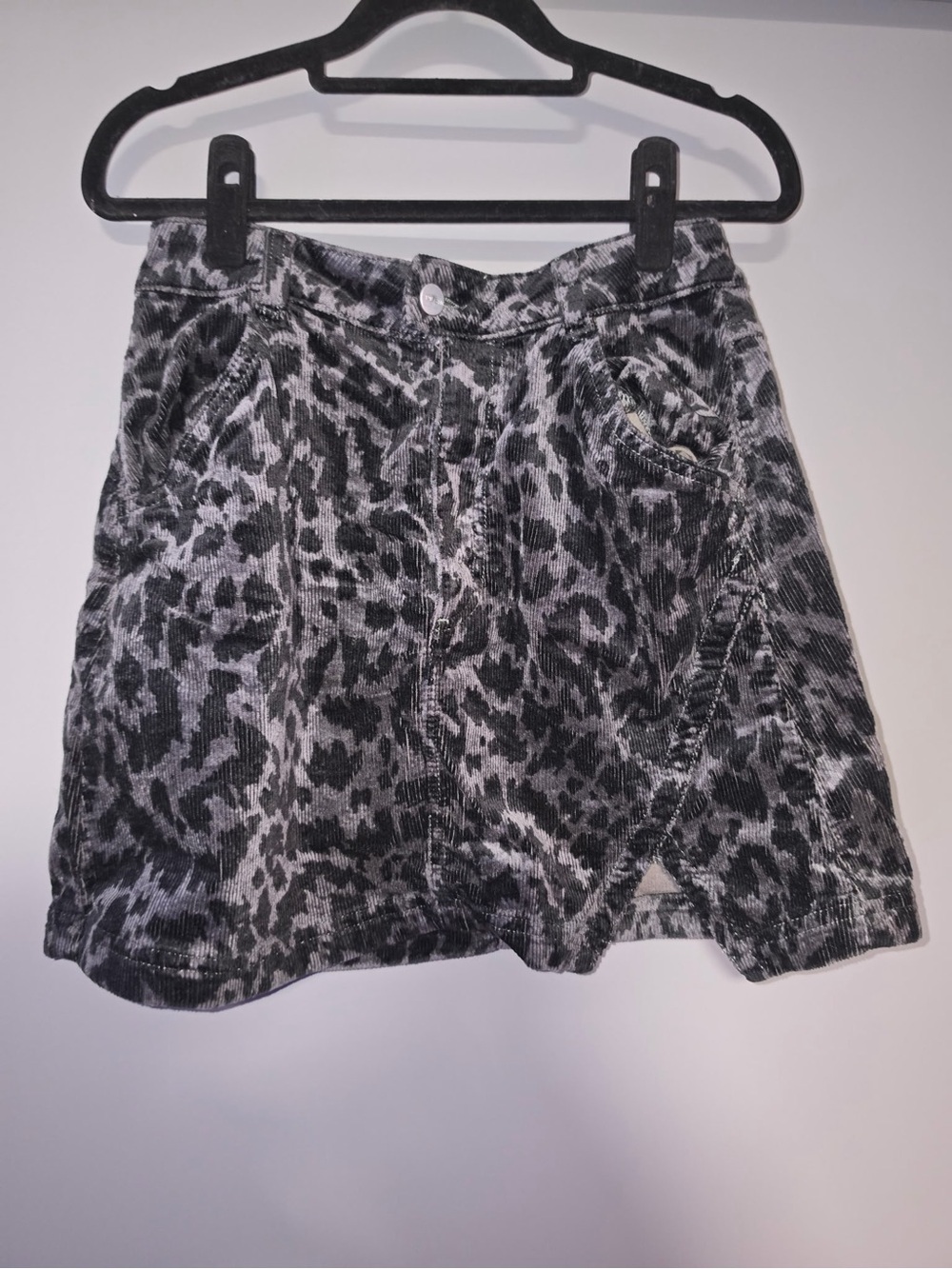 Pilcro Black and Gray Animal Print Corduroy Skater Skirt